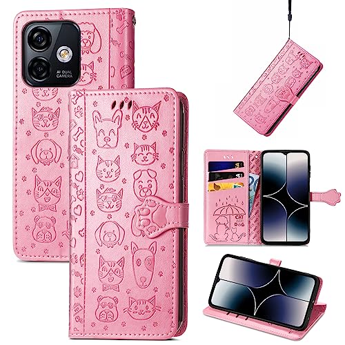 JIUNINE Hülle für Ulefone Note 16 Pro, Karikatur Handyhülle PU Leder Flip Case mit [Kartenfach] [Magnetverschluss] Schutzhülle Tasche Cover Lederhülle für Ulefone Note 16 Pro, Rosa von JIUNINE