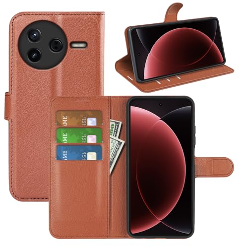JIUNINE Hülle für Xiaomi Poco F7 Pro, Handyhülle PU Leder Flip Case Stoßfeste Tasche mit Kartenfächer, Standfunktion, Magnetschnalle, Schutzhülle Klapphülle Handytasche Lederhülle, Braun von JIUNINE