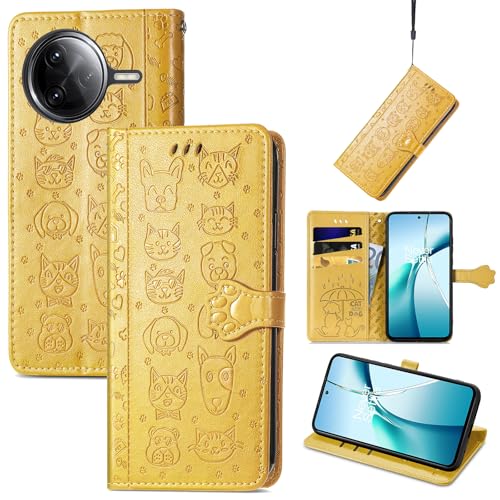 JIUNINE Hülle für Xiaomi Poco F7 Ultra, Karikatur Handyhülle PU Leder Flip Case mit [Kartenfach] [Magnetverschluss] Schutzhülle Tasche Cover Lederhülle für Xiaomi Poco F7 Ultra, Gelb von JIUNINE