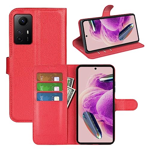 JIUNINE Hülle für Xiaomi Redmi Note 12S, Handyhülle Premium PU Leder Flip Cover [Kartenfach] [Magnetverschluss] Stoßfeste Tasche Klapphülle Lederhülle Kompatibel mit Redmi Note 12S, Rot von JIUNINE