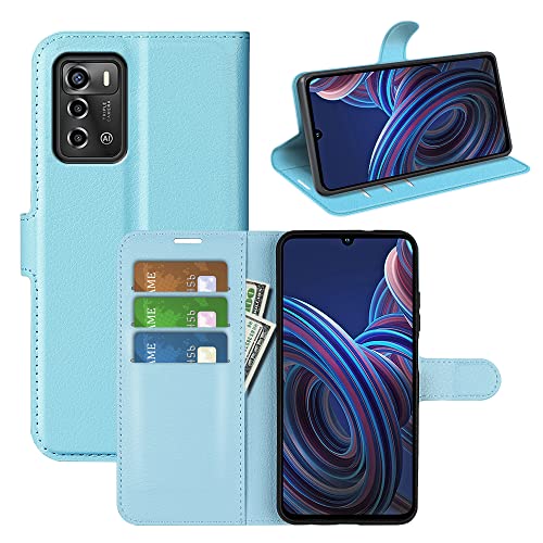 JIUNINE Hülle für ZTE Blade A72 4G / V40 Vita, Handyhülle Premium PU Leder Flip Cover [Kartenfach] [Magnetverschluss] Stoßfeste Tasche Klapphülle Lederhülle für ZTE Blade V40 Vita, Blau von JIUNINE