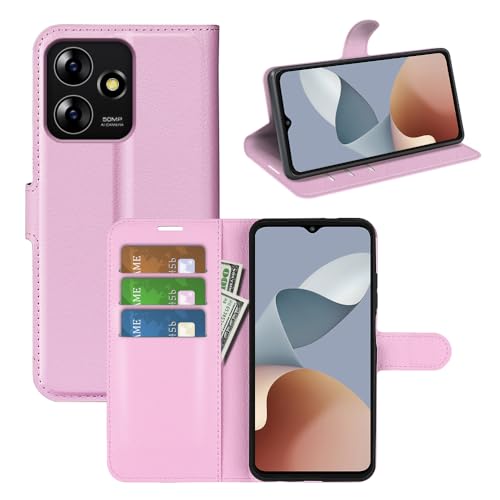 JIUNINE Hülle für ZTE Blade A73 4G, Handyhülle PU Leder Flip Case Stoßfeste Tasche mit Kartenfach, Magnetschnalle, Silikon Bumper Klapphülle für ZTE Blade A73 4G, Rosa von JIUNINE