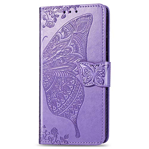 JIUNINE Hülle für iPhone 11, Handyhülle Leder Flip Case mit Schmetterling Muster [Kartenfach] [Magnetverschluss] Schutzhülle Tasche Cover Lederhülle für Apple iPhone 11, Lila von JIUNINE