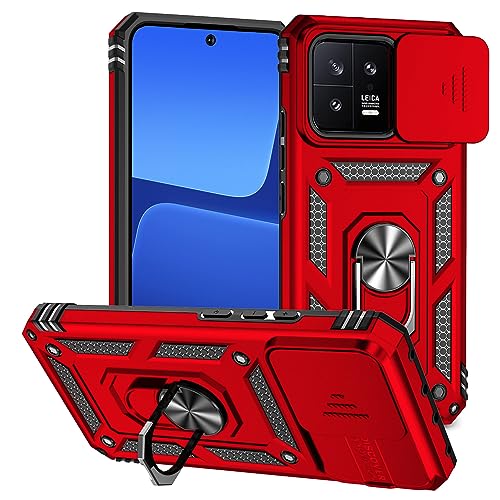 Jiyu Hülle Kompatibel mit Xiaomi 13, Kameraschutz Handyhülle Hybrid Handy Hüllen Militärische Rüstung Cover Metallring Case Stoßfest Weich TPU Bumper Schutzhülle,Rot von JIYUDZ