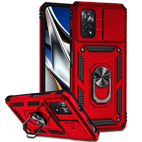 Jiyu Hülle Kompatibel mit Xiaomi Poco X4 Pro 5G(6.67"), Kameraschutz Handyhülle Hybrid Handy Hüllen Militärische Rüstung Cover Metallring Case Stoßfest Weich TPU Bumper Schutzhülle,Rot von JIYUDZ