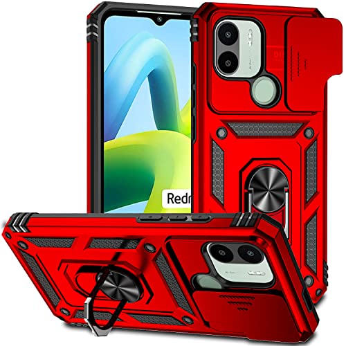Jiyu Hülle Kompatibel mit Xiaomi Redmi A1/Redmi A1+, Kameraschutz Handyhülle Hybrid Handy Hüllen Militärische Rüstung Cover Metallring Case Stoßfest Weich TPU Bumper Schutzhülle,Rot von JIYUDZ