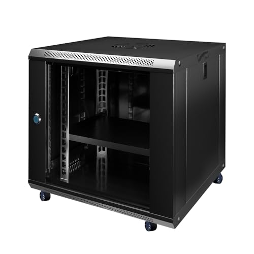 12U Wandhalterung Serverschrank IT Netzwerk Rack Gehäuse abschließbare Glastür Schwarz von JIZEUO