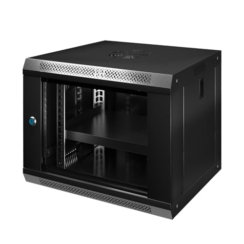 9U Wandhalterung Serverschrank IT Netzwerk Rack Gehäuse abschließbare Glastür Schwarz von JIZEUO