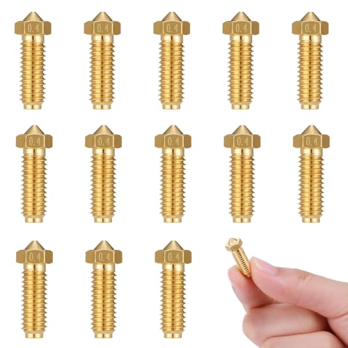 JIZZU 3D Drucker Messing Düsen, 12 Stück Nozzles Kit 0,4 mm, M6 Messing Nozzle Set für Anycubic Kobra 2, 3D Drucker Düsen von JIZZU