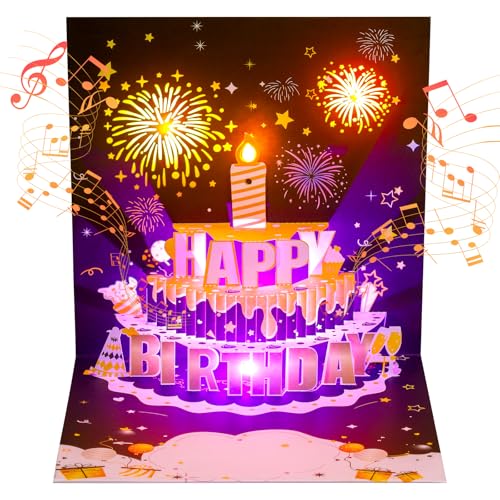 JIZZU Geburtstagskarten mit Musik, Pop Up Geburtstagskarte mit Lichter & blasbare Kerze, 3D Feuerwerk Happy Birthday Karten, Geburtstagsgeschenk für Frauen, Männer, Kinder JIZZU Geburtstagskarten mit Musik, Pop Up Geburtstagskarte mit Lichter & blasbare Kerze, 3D Feuerwerk Happy Birthday Karten, Geburtstagsgeschenk für Frauen, Männer, Kinder von JIZZU