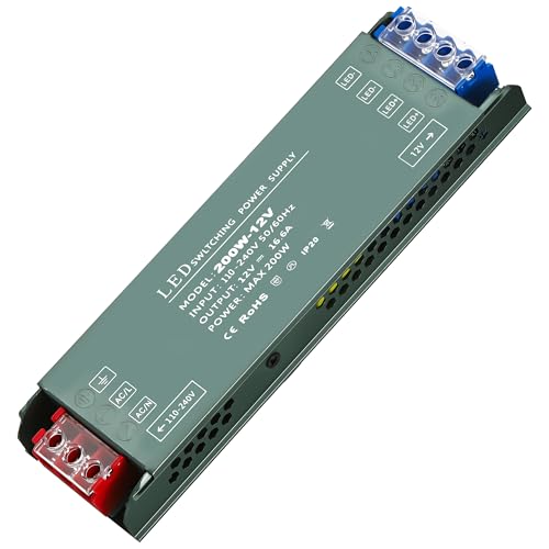 JIZZU Led Trafo 12V 200W Trafo Netzteil, LED Transformator 265V AC zu 12V DC 16.7A Extra Dünn Treiber Netzteil Adapter Schalt Niedervolttrafo für LED-Streifen MR11 MR16 Glühbirnen von JIZZU