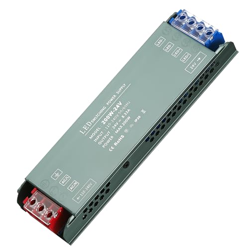 JIZZU Led Trafo 24V 200W Trafo Netzteil, LED Transformator 240V AC auf 12V DC 8.33A Extra Dünn Treiber Netzteil Adapter LED Schalt Niedervolttrafo für LED-Streifen MR11 MR16 Glühbirnen JIZZU Led Trafo 24V 200W Trafo Netzteil, LED Transformator 240V AC auf 12V DC 8.33A Extra Dünn Treiber Netzteil Adapter LED Schalt Niedervolttrafo für LED-Streifen MR11 MR16 Glühbirnen von JIZZU