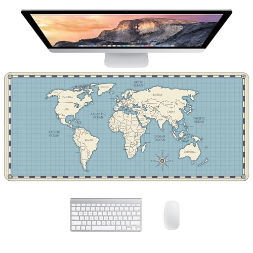 JJ PRIME - Schreibtischunterlage XXL Mauspad Gaming | Schreibtischunterlage Blau Maus Pad | Großes Mauspad XXL Gaming | Laptop Unterlage Schreibtisch Matte - Mousepad 900x400 mm (Weltkarte) von JJ PRIME