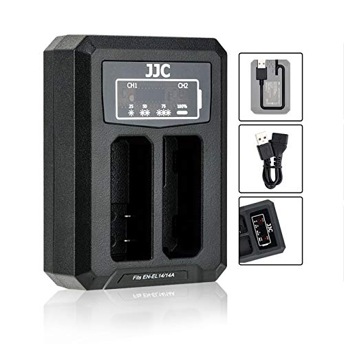 EN-EL14 / EN-EL14A USB Dual Akku Ladegerät Adapter für Nikon D5600 D5500 D5300 D5200 D5100 D3500 D3400 D3300 D3200 D3100 Df Digitalkamera für Nikon EN-EL14 / -EL14A Akku von JJC