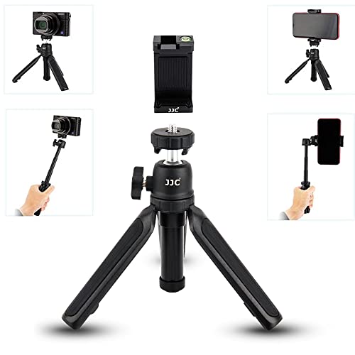 JJC 2-in-1 ausziehbares Mini-Stativ, Selfie-Stick, Vlogging-Reisestativ mit Smartphone-Clip für Sony ZV-1 ZV1II ZVE10 II ZV-E10 ZV1F RX100VII für Canon PowerShot G7XIII II Fuji X100VI X100V Ricoh GR3 von JJC