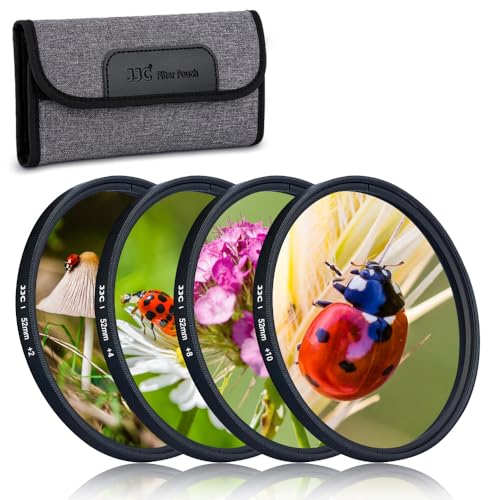 JJC 52 mm Close-up Nahlinsen Filter 4 Stück/Set (+2, +4, +8, +10) Makrolinsen Makro Filter für Canon Nikon Sony Olympus Fuji DSLR Kamera Nahaufnahmen Makrofotografie mit Filtertasche von JJC