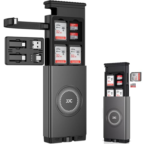 JJC All-in-One High-Speed USB 3.1 SD Kartenleser Micro SD Speicherkartenleser mit USB-A/Micro-USB/Light/OTG USB Adapter Set für Kameras, Smartphones, Drohnen, Steckplätze für 8 SD & 16 TF von JJC