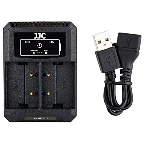 JJC Dual-USB-Adapter für Digitalkamera FUJIFILM GFX 100, GFX 50R, GFX 50S für Fujifilm NP-T125 Digitalkamera, Ersatzakku für Fuji BC-T125 Akku-Ladegerät von JJC