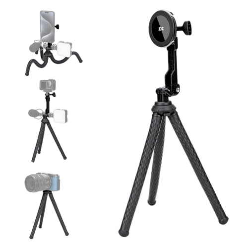 JJC Handy Stativ, Flexibel Kompakt Spiegellos & Action Kamera Octopus Stativ - [3 in 1] Magnetischer Kopf für iPhone 16 15 14 13 12 1/4"-20 Schraube für Vlogging Live Streaming Film Maker von JJC
