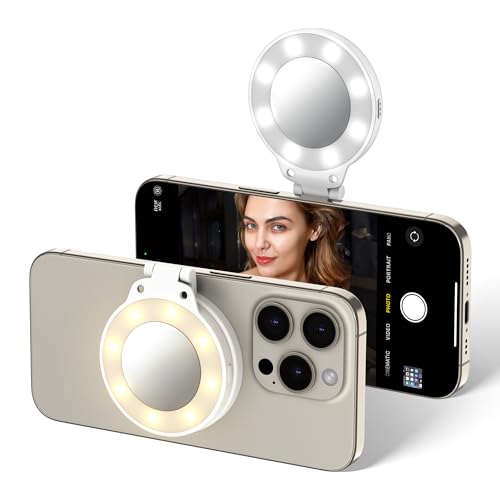 JJC Magnetisches LED-Selfie-Ringlicht mit 3 Helligkeitseinstellungen – rastet auf dem Handy ein, umklappbares Design, Typ-C aufladbar für iPhone 15, 14, 13 von JJC