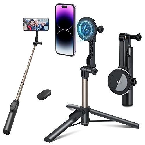 JJC Magnetisches Selfie-Stick-Handy-Stativ mit kabelloser Fernbedienung für iPhone 15 14 13 12 (MagSafe-Halterung) & alle Samsung Huawei Handys & für Kompaktkamera von JJC