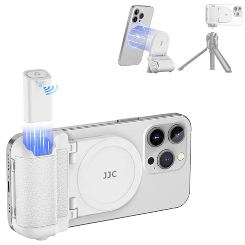 JJC Magsafe Magnetischer Handy-Handgirp mit Bluetooth-Fernbedienung, Foto-Griff für iPhone, Android-Smartphones, Schreibtisch-Telefonständer und Handy-Stativ-Halterungsadapter, Weiß von JJC