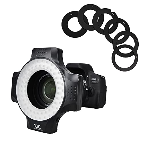 JJC Makro-LED-Ring-Blitzlicht mit 60 hochintensiven LED-Lichtern, Blitzdiffusor für Canon Sony Nikon Olympus Fuji DSLR-Kameraobjektiv, 6 Objektivanschluss-Adapterring - 49 mm bis 67 mm JJC Makro-LED-Ring-Blitzlicht mit 60 hochintensiven LED-Lichtern, Blitzdiffusor für Canon Sony Nikon Olympus Fuji DSLR-Kameraobjektiv, 6 Objektivanschluss-Adapterring - 49 mm bis 67 mm von JJC