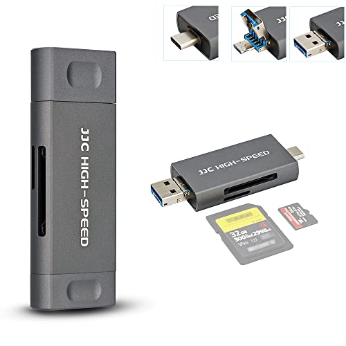 JJC Metall-SD-Kartenleser, USB 3.1, Micro-USB 2.0, Typ-C 3.1, einfacher Kartenleser, USB-OTG-Adapter für UHS-II UHS-I SD SDHC SDXC Micro SD Micro SDHC Micro SDXC Speicherkarten (grau) von JJC