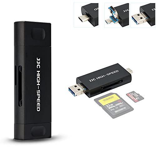 JJC Metall-SD-Kartenleser, USB 3.1, Micro-USB 2.0, Typ-C 3.1, einfacher Kartenleser, USB-OTG-Adapter für UHS-II UHS-I SD SDHC SDXC Micro SD Micro SDHC Micro SDXC Speicherkarten (schwarz) von JJC