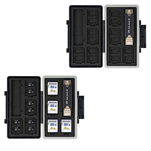 JJC SD Karten Aufbewahrung Wasserdicht SD Karte Box Speicherkarten Etui für 8 SD-Karten und 16 Micro SD Karten (mit SD/Micro SD Kartenleser) von JJC