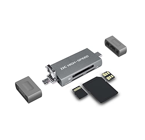 JJC SD-Kartenleser aus Metall, 3-in-1 USB 3.0 Micro USB 2.0 Type-C 3.0 mit 3 Kartensteckplätzen Speicherkartenleser für SD SDHC SDXC Micro SD Micro SDHC Micro SDXC NM Nano Speicherkarten (Grau) von JJC