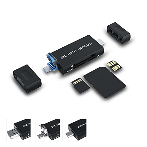 JJC SD-Kartenleser aus Metall, 3-in-1 USB 3.0 Micro USB 2.0 Type-C 3.0 mit 3 Kartensteckplätzen Speicherkartenleser für SD SDHC SDXC Micro SD Micro SDHC Micro SDXC NM Nano Speicherkarten (Schwarz) von JJC