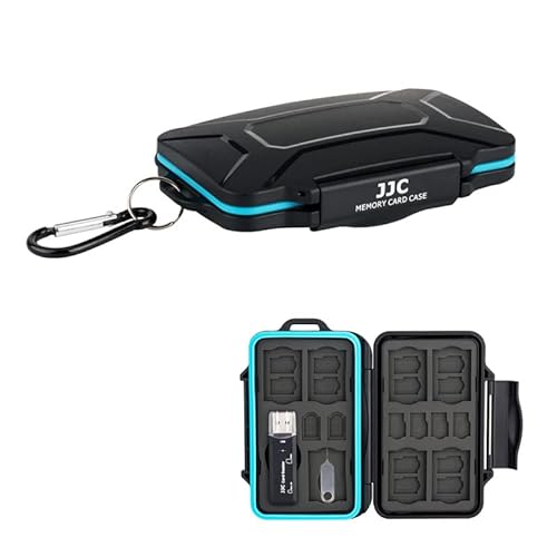 JJC Speicherkarte Schutzhülle Aufbewahrung mit USB 3.0 Kartenleser für 7 SD SDXC SDHC + 16 Micro SD TF + 2 Micro SIM + 2 Nano SIM Karten, Memory Card Case wasserdichte SD Etui Schutzbox mit Karabiner von JJC