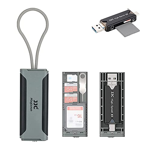 JJC Speicherkarten-Hülle mit USB 3.0 Multifunktions-Kartenleser, schlank, tragbar, Reisehalter für 1 SD + 2 TF + 1 Nano-SIM-Karte (Grau und Schwarz) von JJC