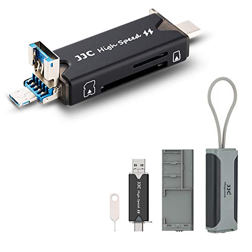 JJC USB 3.0 SD Micro SD Kartenleser mit Aufbewahrungstasche, USB C/USB A Plus OTG für SD SDHC SDXC Micro SD TF Speicher, kompatibel mit Computer Laptop OTG fähigen Handy Tablet von JJC