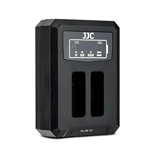 JJC USB Dual Ladegerät Akkulader für Canon PowerShot G1X Mark III, G5X, G5 X Mark II, G7X, G7 X Mark II, G7 X Mark III, G9X, G9X Mark II, SX740 HS, SX730 HS, SX720 HS, SX620 HS für Canon NB-13L von JJC