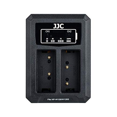JJC USB Dual Ladegerät Akkulader für Fujifilm X-S10 X-E4 X-PRO3 X-PRO2 X-PRO1 X-H1 X-T3 X-T2 X-T1 X-T30II X-T30 X-T20 X-T10 X-A5 X-T200 X-T100 X100VI X100V X100F Kameras für Fuji NP-W126/NP-W126s Akku von JJC