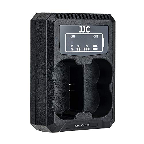 JJC USB-Dual-Ladegerät für Fujifilm X-S20, X-H2, X-H2S, X-T5, X-T4, GFX 50SII, GFX 100S, GFX100 II Spiegellose Kamera, passend für Fuji NP-W235 Lithium-Ionen-Akku von JJC