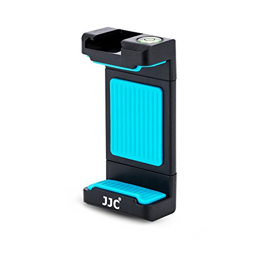 JJC Universal Stativ Halterung mit 56–95 mm Verstellbare Klemme, Cold Shoe Mount und Wasserwaage für Smartphones z.b. iPhone, Huawei, mi, Samsung auf 1/4–20 Stativ, Einbeinstativ, Selfie Stick (Blau) von JJC