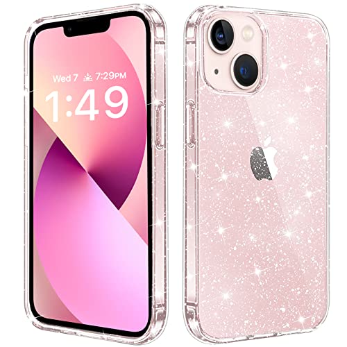 JJGoo Kompatibel mit iPhone 13 Hülle, Klar Glitzer Funkeln Bling Stoßdämpfung Schutzhüllen Niedlich Slim Dünn Cover für Frauen Mädchen (6,1 Zoll) 2021 von JJGoo