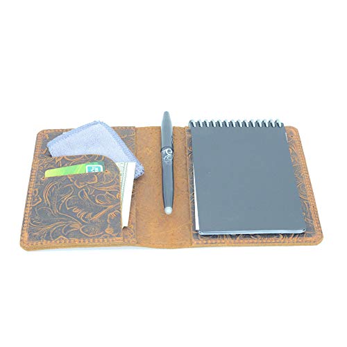 JJNUSA Kompatibel mit Rocketbook-Mini-Cover, Smart Business, handgefertigt, echtes Leder, Notebook-Hülle für Moleskine Cahier Kartenhalter Mini 8,9 x 14 cm, Blume von JJNUSA