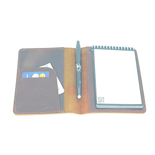 JJNUSA Kompatibel mit Rocketbook Mini Cover Smart Business Handmade Distressed Echtleder Journal Notebook Cover für Kartenhalter Mini 8,9 x 14 cm Braun von JJNUSA