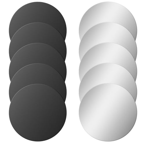 JJUNW 10 Stück Metallplatte für Magnete, 4 cm Metallplättchen Selbstklebend Runden Dünn Metallscheiben Schwarz und Silber Metall Platte für Magnet kfz handyhalterung Auto Zubehör von JJUNW