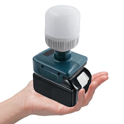 LED Arbeitsleuchte für Makita 18V Lithium BL1860 BL1850 Akkus mit E27 Glühbirne, 12W 1500lm Tragbares Flutlicht, 6500K Kabellose Taschenlampe für Baustellen und den Außenbereich (Keine Batterie) von JJXNDO