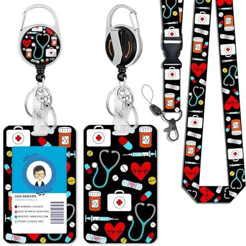 JKDHJK Ausweishülle mit Band, Kartenhalter Ausweis mit Drehbarer Karabinerverschluss, für Frauen,Männer, Lehrer, Krankenschwestern, Student,Doktor Quick Release Buckle von JKDHJK