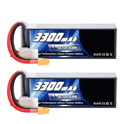 2pcs 4S Lipo FPV Drone Akku 14.8V 3300mAh 50C Softcase Mit XT60 Stecker Kompatibel Mit RC Auto Fernsteuerung Helikopter LKW Fernsteuerung Modellteile von JKDND