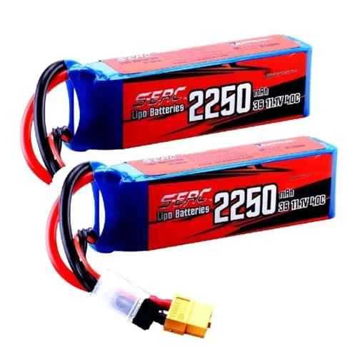 3S 11.1V 25C 40C 60C 2250mAh Lithium-Ionen-Akku XT60 Stecker Kompatibel Mit RC-Flugzeug Quadcopter Helikopter Drohne FPV Modell Akku Zubehör(40C-2pcs) von JKDND