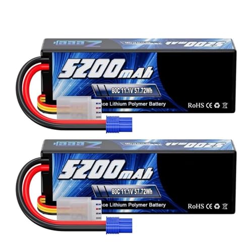 3S 5200mAh 11.1V 80CLipo Akku Mit T/XT60/EC3/EC5 Stecker Hardcase Kompatibel Mit RC Auto Buggy LKW FPV Drohne Fernsteuerungsteile(EC3) von JKDND