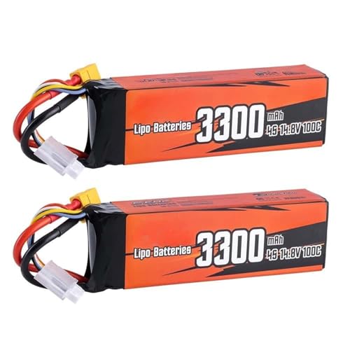 JKDND 2 Stück 3S 4S Li-ion Akku 3300mAh 4000mAh 11.1V 14.8V 130C 100C XT60 Kompatibel Mit RC Buggy Auto Tank Monster Truck Hobby(3300 4S) von JKDND