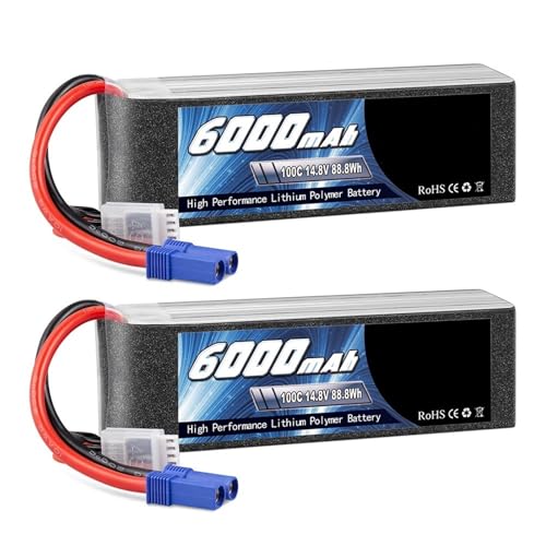 JKDND 2pcs 4S 6000mAh 14.8V 100C FPV Drone Akku Lipo EC5 Plug Softcase Kompatibel Mit RC Auto RC Quadcopter Flugzeug RC Modellteile von JKDND